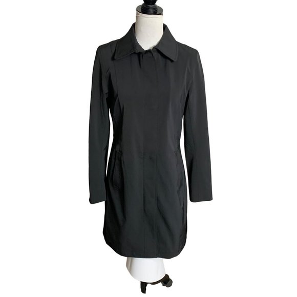 L8 Womens Raincoat Black Trench Size S Mid Length Slicker Spring Water Resistant - Picture 8 of 16